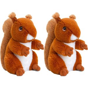 Keel toys Eekhoorn - 2 stuks - rood - pluche knuffel - 18 cm