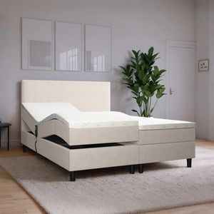 Elektrische Boxspring Simpel - 180 x 200 - Geweven Stof - Beige - Inclusief Splittopmatras - Verstelbaar - Comfortabel en Praktisch - Elektrische bedbodem - In hoogte verstaalbare boxspring
