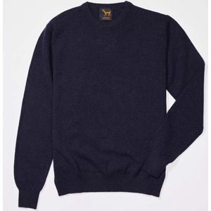 Osborne Knitwear Trui met ronde hals - Sweater heren in Lamswol - Pullover Heren - Indigo Melange - XL