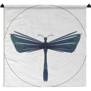 Wandkleed Libelle illustratie - Een illustratie van een blauwe libelle Wandkleed katoen 120x120 cm - Wandtapijt met foto