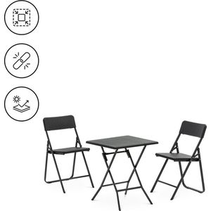 Uniprodo - Tuinset - tafel met 2 stoelen - staal / HDPE - opklapbaar