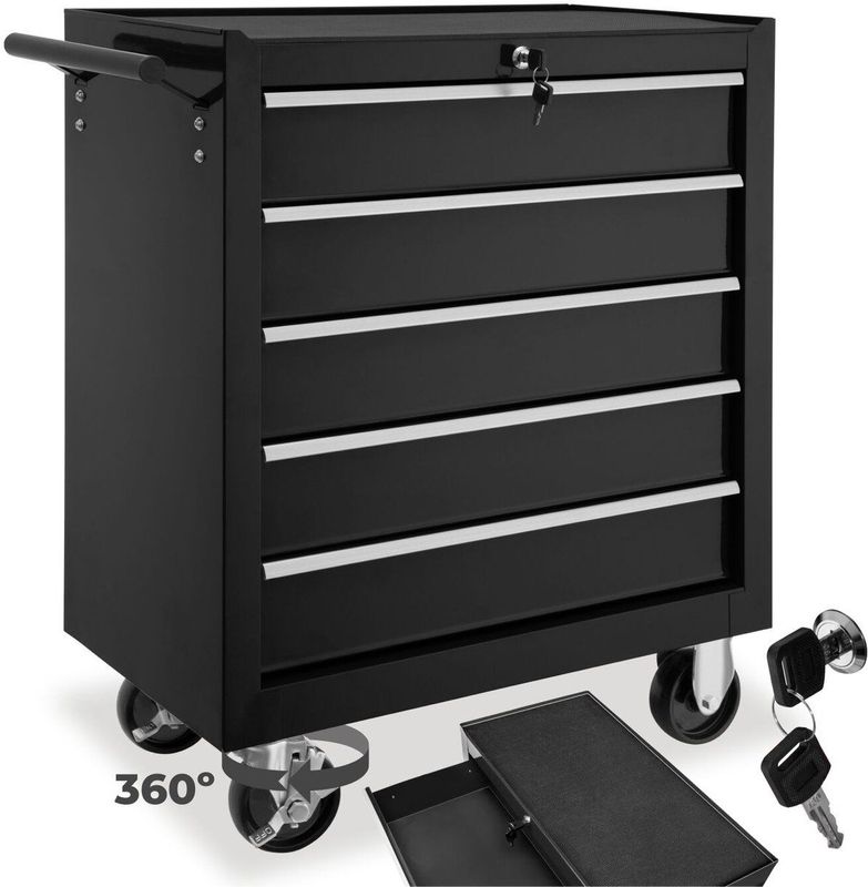 Gereedschapswagen - 5 Lades - Vergrendelbaar - Kogelgelagerd - Antislip Mat