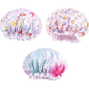 3 stuks douchemutsen voor kinderen, schattige waterdichte douchemuts, dubbellaagse douchemutsen voor kinderen, verstelbare en herbruikbare douchemuts, dolfijn, eenhoorn, beer kinderdouchekap, voor