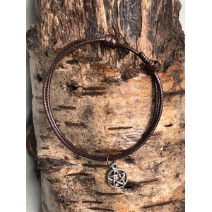 Wellness-House | Enkelbandje Pentagram Bruin | Wicca | Pentagram | Sjamanisme | Zen | Armband | Unisex | Waxkoord