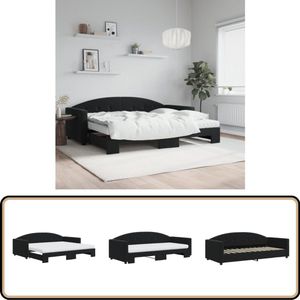 vidaXL Slaapbank met onderschuifbed - Fluweel - Zwart Slaapbank - Tweepersoonsbed - Sofa Bed - Lounge Meubels - Zithoek