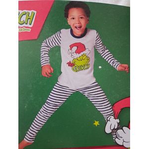 Kinder Pyjama - Grinch - Maat 98/104 - 100% Katoen - Wit/Blauw