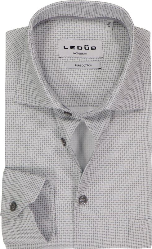 Ledub - Modern Fit - Overhemd - Lichtgrijs - Popeline