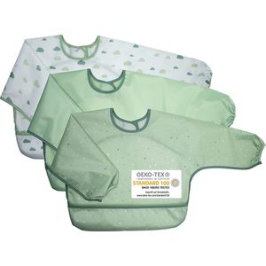 Babyslabbetjesset met mouwen en kruimellade / 3-delige mouwslabbetjes met klittenbandsluiting Oeko-TexÂ® Standard 100 getest / waterafstotend en wasbaar - groen, groen