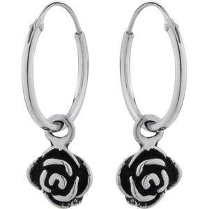 Zilveren oorbellen | Oorring met hanger | Zilveren oorringen, roosjes