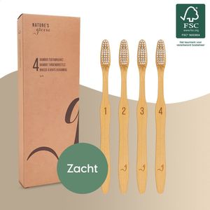 NATURE’S groove® Bamboe Handtandenborstels Soft - 4 Stuks - Houten Tandenborstel - Handmatig