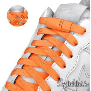 Agletless® Oranje Platte Elastische Veters Zonder Strikken 8mm - Magnetische Snelsluiting - 1 Paar - Kinderen & Volwassenen | One-Size-Fits-All