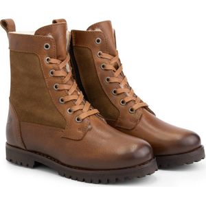 Travelin' Kids Enkellaars Ask - Veterboots met rits - Wol gevoerde Kinderschoenen - Cognac Bruin Leer