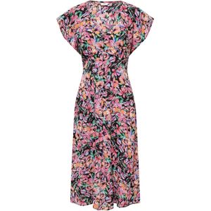 Jacqueline de Yong Jurk Jdyriver S/s V-neck Midi Dress Wvn 15308821 Black/happy Flower Dames Maat - S