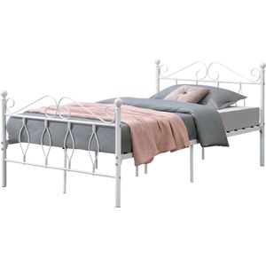 In And OutdoorMatch Metalen Bed Mabelle - Staal - Met Bedbodem - 120x200 cm - Wit - Snelle Montage