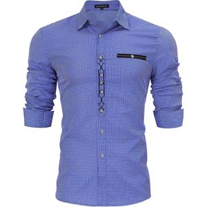 Traditioneel overhemd slim fit heren geruit overhemd casual overhemd overhemd met lange mouwen geborduurd katoen - voor Oktoberfest, carnaval, zaken, vrije tijd Klein geruit blauw XXL