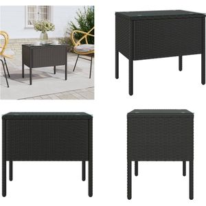 vidaXL-Bijzettafel-53x37x48-cm-poly-rattan-en-gehard-glas-zwart - Bijzettafel - Bijzettafels - Salontafel - Tafel