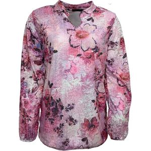 Pink Lady blouse - blouse dames - E107 - roze print - LM - v-hals - maat S