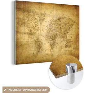 MuchoWow® Glasschilderij 120x90 cm - Schilderij acrylglas - Wereldkaart - Retro - Papyrus - Foto op glas - Schilderijen