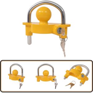 vidaXL Aanhangwagenslot Geel - Staal & Aluminium Aanhangwagenslot - Trailerslot - Antidiefstalslot - Caravanslot - Auto Accessoires