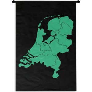 Wandkleed - Wanddoek - Kaart - Nederland - Mintgroen - 90x135 cm - Wandtapijt