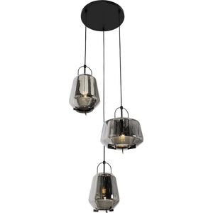 QAZQA kevin - Art Deco Hanglamp - 3 lichts - Ø 55 cm - Grijs - Woonkamer | Slaapkamer | Keuken