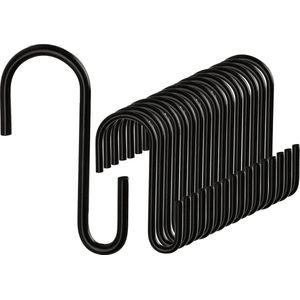 Stainless Steel Double Hooks Heavy Duty Hanging Hooks for Wardrobe Kitchen - Small S Hooks Clothes Rail (Black 20 Pcs)