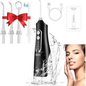 HAUSS SPOLE Monddouche - Elektrische Waterflosser - Draadloos en Oplaadbaar - Voor Reizen en Dagelijks Gebruik - 4 Modi - 310ML - ABS - Zwart