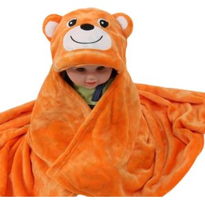 BoefieBoef Beer 2-in-1 Fleece Badcape & Wikkeldeken voor Baby's/Peuters met Dierencapuchon: Warm, Zacht & Comfortabel - Ideaal als Kraamcadeau – Oranje Beer Bruin