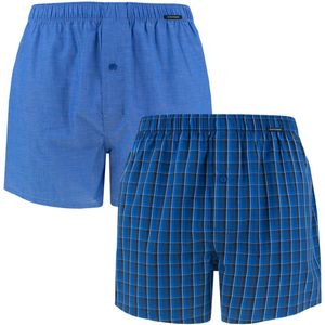 SCHIESSER Cotton Essentials boxershorts wijd (2-pack) - klassiek katoen - blauw en geruit - Maat: S