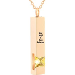Luxe Ashanger | Met Ketting En Gravering | Voor Altijd In Onze Gedachte | Assieraad | Rosegoudkleurig Met Gele Steen | As Ketting | Gedenksieraad | Urn | Incl. As vuller