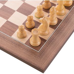 schaak set bord walnoot esdoorn ingelegd 50x50cm met schaakstukken no. 4 in houten kist