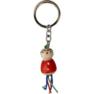 Sleutelhanger - Gelukspoppetje - Rood- Gift - Geluk - Hout
