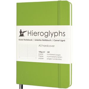 Hieroglyphs Notitieboek A5 Gelijnd - Hardcover - 189 Genummerde Pagina’s - 100 Grams Papier - Elastiek - Groen - Lichtgroen