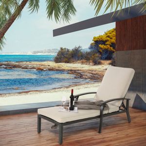 Lounge Patio Stoel met Katoenen Kussen, Verstelbare Ligstoel met Roestwerende Aluminium Ligstoel voor aan het Zwembad, Waterbestendig Beige Kussen (1 st.)