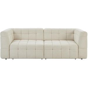Vente-unique Elektrische driezits-relaxbank met schuivende zitting van beige stof met textuur NELOSA
