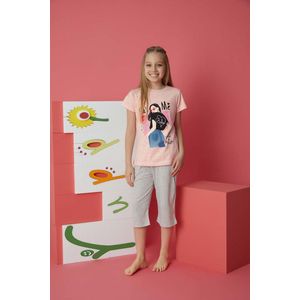 Kinder setje - Zomer setje - maat 9/10 jaar - Set van t shirt short - Meisje Short Set - Pyjama - Kleding - Kleur: Roze/Ecru