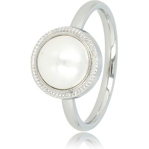 My Bendel - Vintage ring zilver met witte parel - Zilveren edelstalen vintage ring met witte parel steen - Met luxe cadeauverpakking