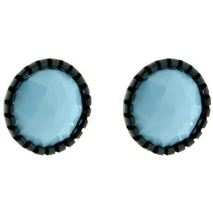 Behave - Oorsteker Damers - Rond 2 cm - Zwart met Aqua Blauw