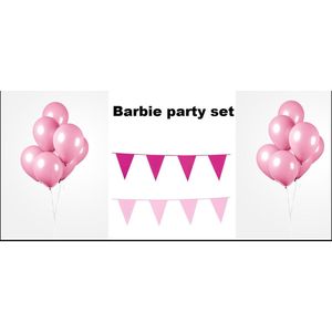 Barbie party set- 2x vlaggenlijn roze en pink - 100x Luxe Ballonnen roze - Film festival Barbie thema feest party verjaardag gala jubileum
