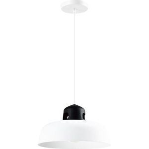 QUVIO Hanglamp industrieel - Lampen - Plafondlamp - Verlichting - Verlichting plafondlampen - Keukenverlichting - Lamp - E27 - Met 1 Lichtpunt - Voor binnen - D 30 cm - Metaal - Aluminium - Wit en zwart