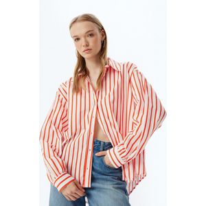 Koton - Poloshirt - Rood/Wit - Katoen - Lange Mouw - Wijde Pasvorm