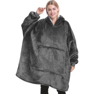 Oversized Sherpa Deken Hoodie voor Volwassenen en Tieners – Zachte en Warme Fleece Capuchon Deken met Voorvak