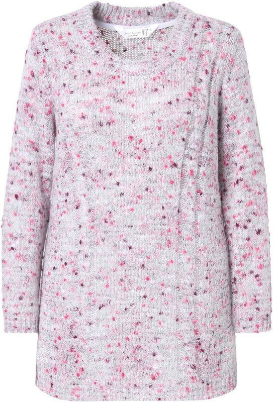 Janet & Joyce Janet & Joyce - Dames - Trui classic fit noppengaren kabelsteek - Fuchsia roze - Maat 42+