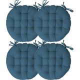 Atmosphera Tuinstoelkussen - 4x - jeans blauw - katoen - 38 x 38 x 6.5 cm - wicker zitkussen rond