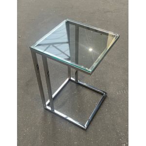 mbc-living - laptop tafel - rvs glans zilver - L40cm x B40cm x H62cm - bijzettafel - met glas