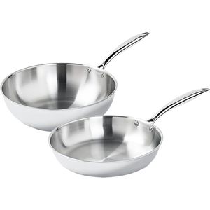 Cookinglife Pannenset - TriPly RVS - Koekenpan 28 cm + Wok 28 cm - zonder anti-aanbaklaag