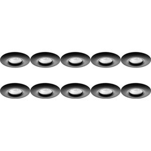 Spot Armatuur 10 Pack - Proma Luno Pro - GU10 Fitting - Waterdicht IP65 - Inbouw Rond - Mat Zwart - Aluminium - Ø82mm