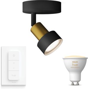 Philips Hue Conduit Opbouwspot (Zwart/Goud) - Warm tot Koelwit Licht - Incl. Hue Dimmer Switch - Wandspot of Plafondspot met 1 Lichtpunt - GU10 - Hue White Ambiance