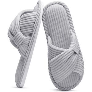 Dames Pantoffels Antislip Open Teen – Maat 40 – Zachte Comfortabele Sloffen voor Thuis, Slaapkamer & Badkamer – Corduroy Katoen