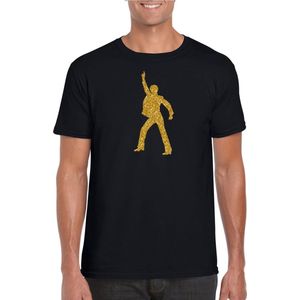 Bellatio Decorations disco verkleed t-shirt voor heren - zwart - gouden glitter - jaren 70/80 L